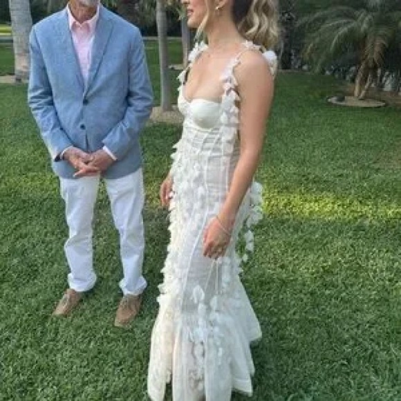 NWT ZIMMERMANN Petal Appliqué Linen Silk Corset Gown White Midi Dress Size 1 - Picture 5 of 15